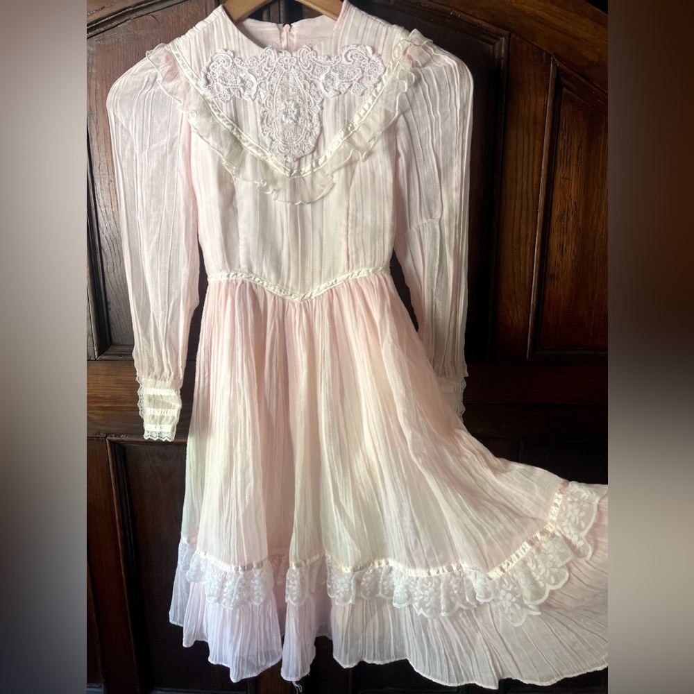 Gunne Sax Pale Pink Lace-Trimmed Girls' Dress